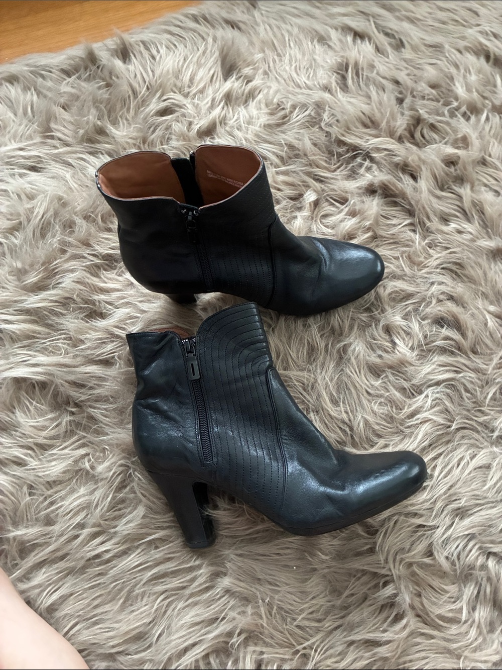 Clarks Black Leather Ankle Heeled Boots with Side Zip